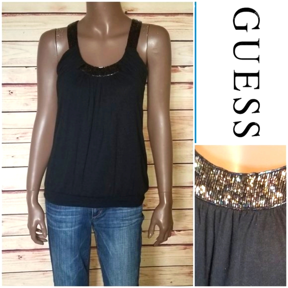 GUESS Shimmer Bead Top in Black